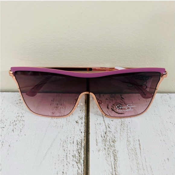 Jessica Simpson Rose Gold Metal Frame Square Shield Sunglasses Eyewear J6100 - Picture 2 of 14